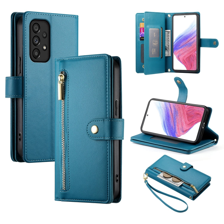 Portafoglio con cerniera e nove scomparti per carte di credito, custodia in pelle per telefono, For Samsung Galaxy A22 5G / F42 5G, For Samsung Galaxy A53 5G, For Samsung Galaxy A73 5G, For Samsung Galaxy A52 5G / 4G / A52s
