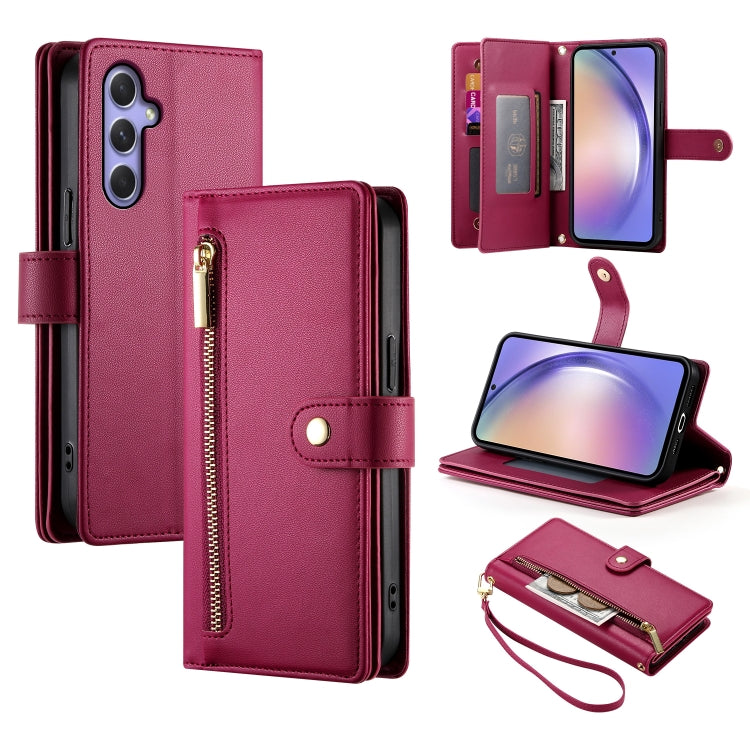 Portafoglio con cerniera e nove scomparti per carte di credito, custodia in pelle per telefono, For Samsung Galaxy A34 5G, For Samsung Galaxy A54 5G, For Samsung Galaxy A13 5G / 4G, For Samsung Galaxy A04s / A04 / M13