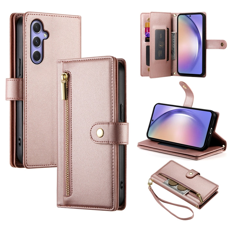 Portafoglio con cerniera e nove scomparti per carte di credito, custodia in pelle per telefono, For Samsung Galaxy A34 5G, For Samsung Galaxy A54 5G, For Samsung Galaxy A13 5G / 4G, For Samsung Galaxy A04s / A04 / M13