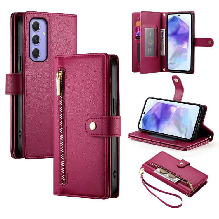 Portafoglio con cerniera e nove scomparti per carte di credito, custodia in pelle per telefono, For Samsung Galaxy A55, For Samsung Galaxy A35, For Samsung Galaxy A15, For Samsung Galaxy A05
