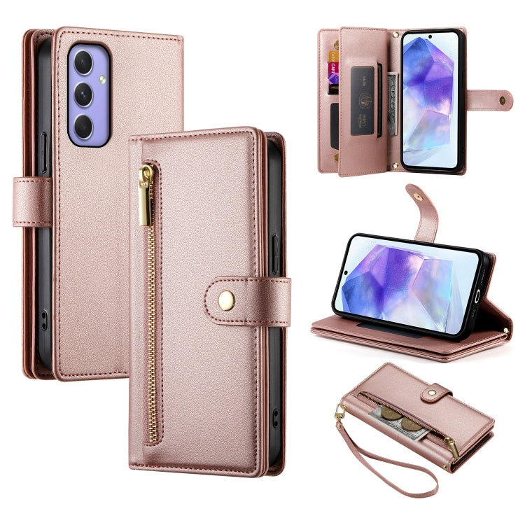 Portafoglio con cerniera e nove scomparti per carte di credito, custodia in pelle per telefono, For Samsung Galaxy A55, For Samsung Galaxy A35, For Samsung Galaxy A15, For Samsung Galaxy A05