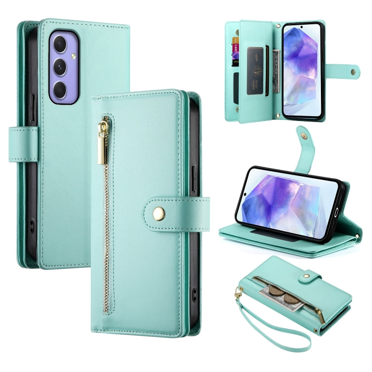 Portafoglio con cerniera e nove scomparti per carte di credito, custodia in pelle per telefono, For Samsung Galaxy A55, For Samsung Galaxy A35, For Samsung Galaxy A15, For Samsung Galaxy A05