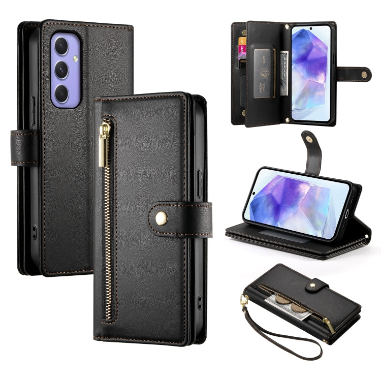 Portafoglio con cerniera e nove scomparti per carte di credito, custodia in pelle per telefono, For Samsung Galaxy A55, For Samsung Galaxy A35, For Samsung Galaxy A15, For Samsung Galaxy A05