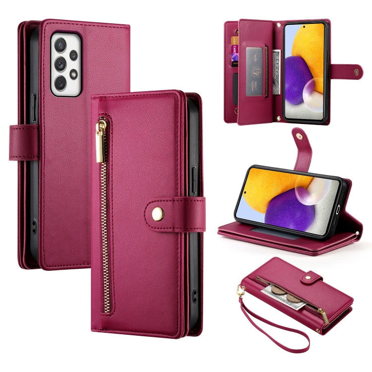 Portafoglio con cerniera e nove scomparti per carte di credito, custodia in pelle per telefono, For Samsung Galaxy A22 4G, For Samsung Galaxy A32 4G, For Samsung Galaxy A72 5G / 4G, For Samsung Galaxy A12 / M12