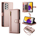 Portafoglio con cerniera e nove scomparti per carte di credito, custodia in pelle per telefono, For Samsung Galaxy A22 4G, For Samsung Galaxy A32 4G, For Samsung Galaxy A72 5G / 4G, For Samsung Galaxy A12 / M12