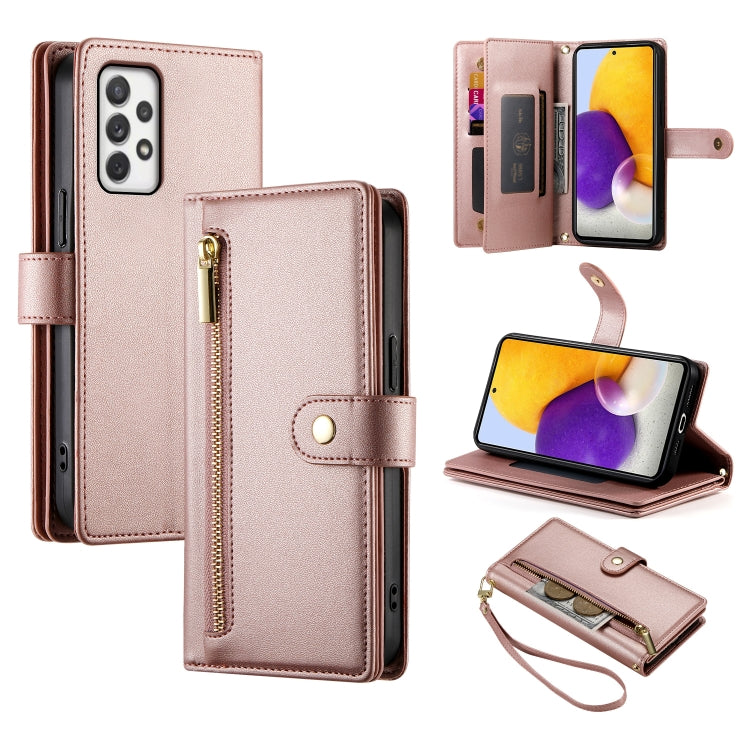Portafoglio con cerniera e nove scomparti per carte di credito, custodia in pelle per telefono, For Samsung Galaxy A22 4G, For Samsung Galaxy A32 4G, For Samsung Galaxy A72 5G / 4G, For Samsung Galaxy A12 / M12