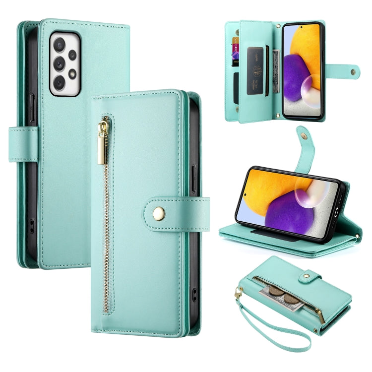 Portafoglio con cerniera e nove scomparti per carte di credito, custodia in pelle per telefono, For Samsung Galaxy A22 4G, For Samsung Galaxy A32 4G, For Samsung Galaxy A72 5G / 4G, For Samsung Galaxy A12 / M12