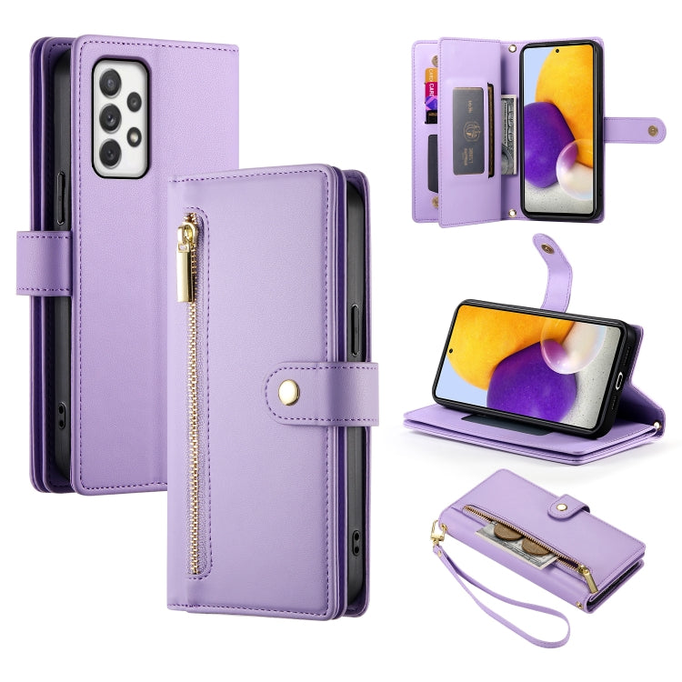 Portafoglio con cerniera e nove scomparti per carte di credito, custodia in pelle per telefono, For Samsung Galaxy A22 4G, For Samsung Galaxy A32 4G, For Samsung Galaxy A72 5G / 4G, For Samsung Galaxy A12 / M12
