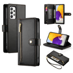 Portafoglio con cerniera e nove scomparti per carte di credito, custodia in pelle per telefono, For Samsung Galaxy A22 4G, For Samsung Galaxy A32 4G, For Samsung Galaxy A72 5G / 4G, For Samsung Galaxy A12 / M12