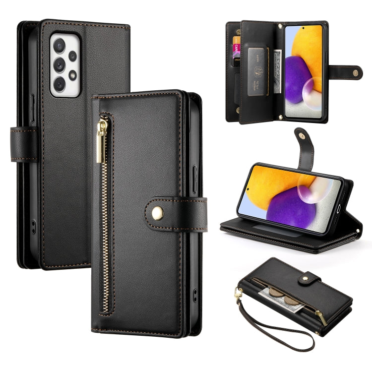 Portafoglio con cerniera e nove scomparti per carte di credito, custodia in pelle per telefono, For Samsung Galaxy A22 4G, For Samsung Galaxy A32 4G, For Samsung Galaxy A72 5G / 4G, For Samsung Galaxy A12 / M12