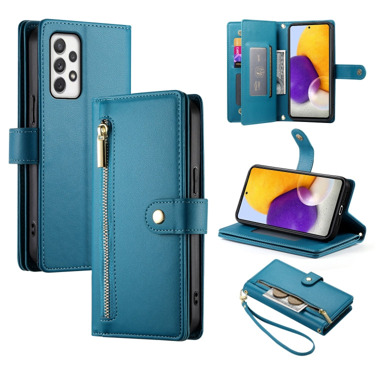 Portafoglio con cerniera e nove scomparti per carte di credito, custodia in pelle per telefono, For Samsung Galaxy A22 4G, For Samsung Galaxy A32 4G, For Samsung Galaxy A72 5G / 4G, For Samsung Galaxy A12 / M12