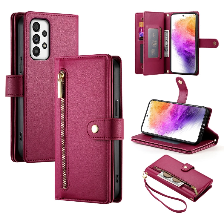 Portafoglio con cerniera e nove scomparti per carte di credito, custodia in pelle per telefono, For Samsung Galaxy A22 5G / F42 5G, For Samsung Galaxy A53 5G, For Samsung Galaxy A73 5G, For Samsung Galaxy A52 5G / 4G / A52s