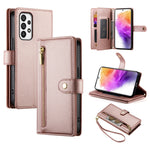 Portafoglio con cerniera e nove scomparti per carte di credito, custodia in pelle per telefono, For Samsung Galaxy A22 5G / F42 5G, For Samsung Galaxy A53 5G, For Samsung Galaxy A73 5G, For Samsung Galaxy A52 5G / 4G / A52s