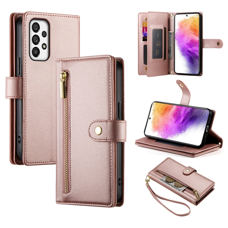 Portafoglio con cerniera e nove scomparti per carte di credito, custodia in pelle per telefono, For Samsung Galaxy A22 5G / F42 5G, For Samsung Galaxy A53 5G, For Samsung Galaxy A73 5G, For Samsung Galaxy A52 5G / 4G / A52s