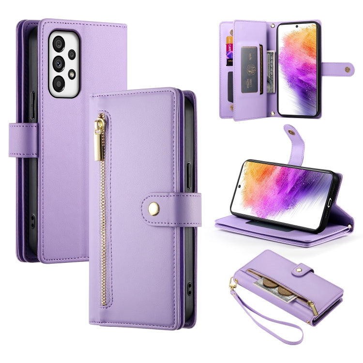 Portafoglio con cerniera e nove scomparti per carte di credito, custodia in pelle per telefono, For Samsung Galaxy A22 5G / F42 5G, For Samsung Galaxy A53 5G, For Samsung Galaxy A73 5G, For Samsung Galaxy A52 5G / 4G / A52s