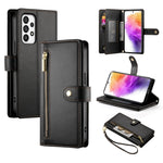 Portafoglio con cerniera e nove scomparti per carte di credito, custodia in pelle per telefono, For Samsung Galaxy A22 5G / F42 5G, For Samsung Galaxy A53 5G, For Samsung Galaxy A73 5G, For Samsung Galaxy A52 5G / 4G / A52s