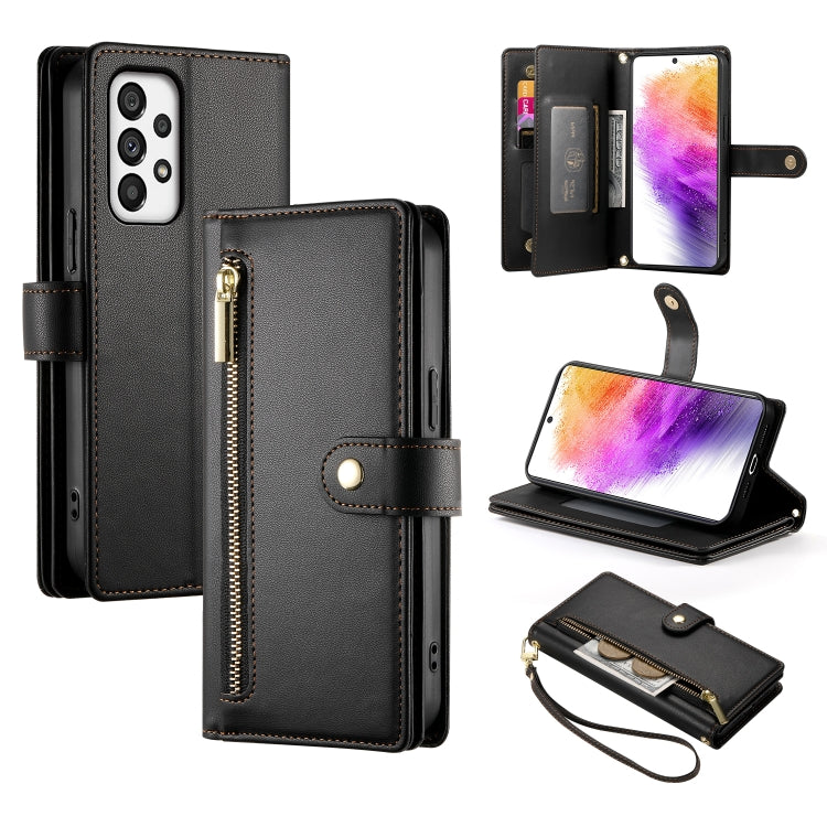 Portafoglio con cerniera e nove scomparti per carte di credito, custodia in pelle per telefono, For Samsung Galaxy A22 5G / F42 5G, For Samsung Galaxy A53 5G, For Samsung Galaxy A73 5G, For Samsung Galaxy A52 5G / 4G / A52s