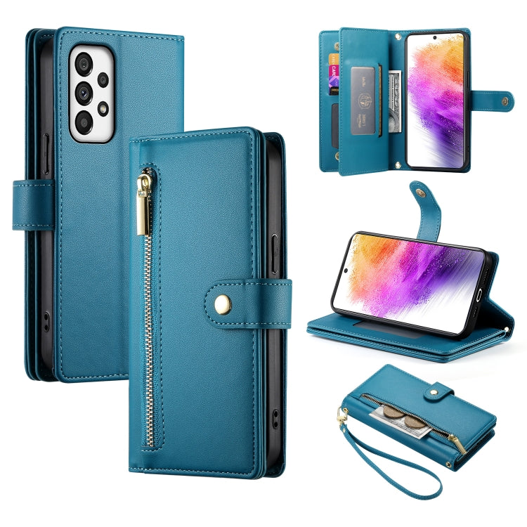 Portafoglio con cerniera e nove scomparti per carte di credito, custodia in pelle per telefono, For Samsung Galaxy A22 5G / F42 5G, For Samsung Galaxy A53 5G, For Samsung Galaxy A73 5G, For Samsung Galaxy A52 5G / 4G / A52s