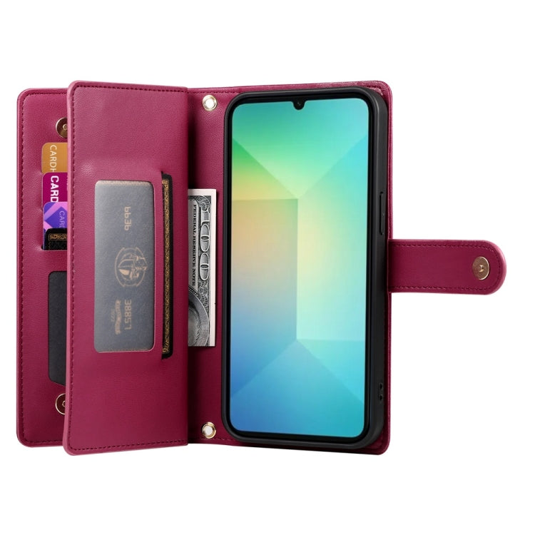 Portafoglio con cerniera e nove scomparti per carte di credito, custodia in pelle per telefono, For Samsung Galaxy A06 / A07 4G, For Samsung Galaxy A36, For Samsung Galaxy A16, For Samsung Galaxy A25