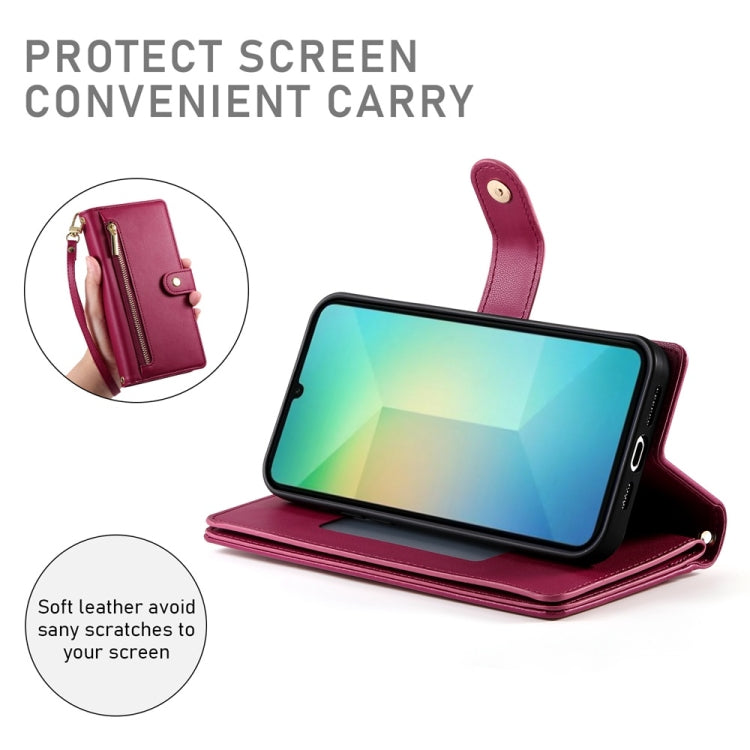 Portafoglio con cerniera e nove scomparti per carte di credito, custodia in pelle per telefono, For Samsung Galaxy A06 / A07 4G, For Samsung Galaxy A36, For Samsung Galaxy A16, For Samsung Galaxy A25
