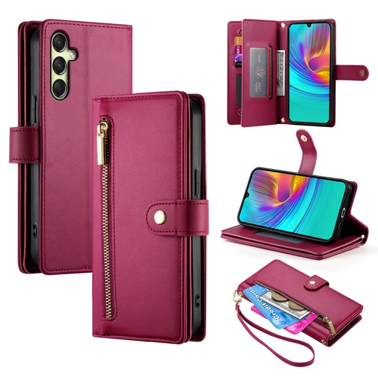 Portafoglio con cerniera e nove scomparti per carte di credito, custodia in pelle per telefono, For Samsung Galaxy A06 / A07 4G, For Samsung Galaxy A36, For Samsung Galaxy A16, For Samsung Galaxy A25