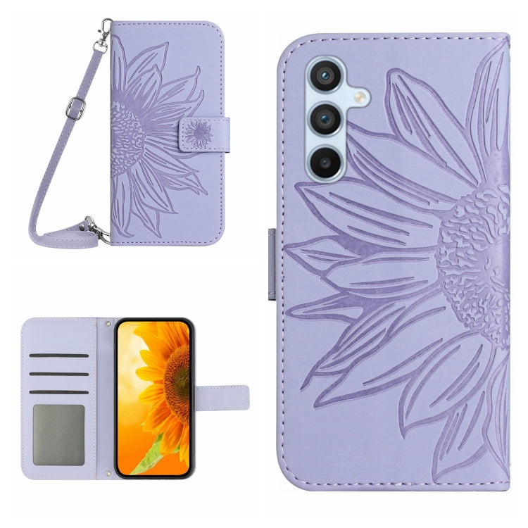 Custodia per telefono in pelle con stampa a forma di fiore di sole e cordino, For Samsung Galaxy A36 5G, For Samsung Galaxy A16 5G