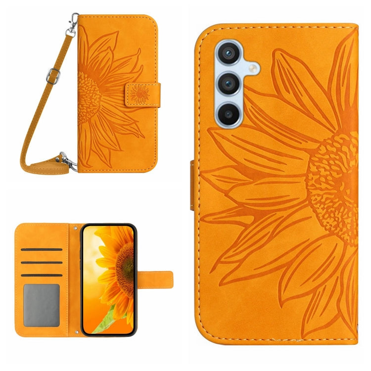 Custodia per telefono in pelle con stampa a forma di fiore di sole e cordino, For Samsung Galaxy A36 5G, For Samsung Galaxy A16 5G