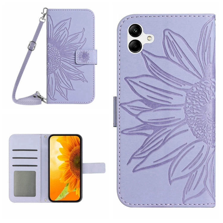 Custodia per telefono in pelle con stampa a forma di fiore di sole e cordino, For Samsung Galaxy A06 4G