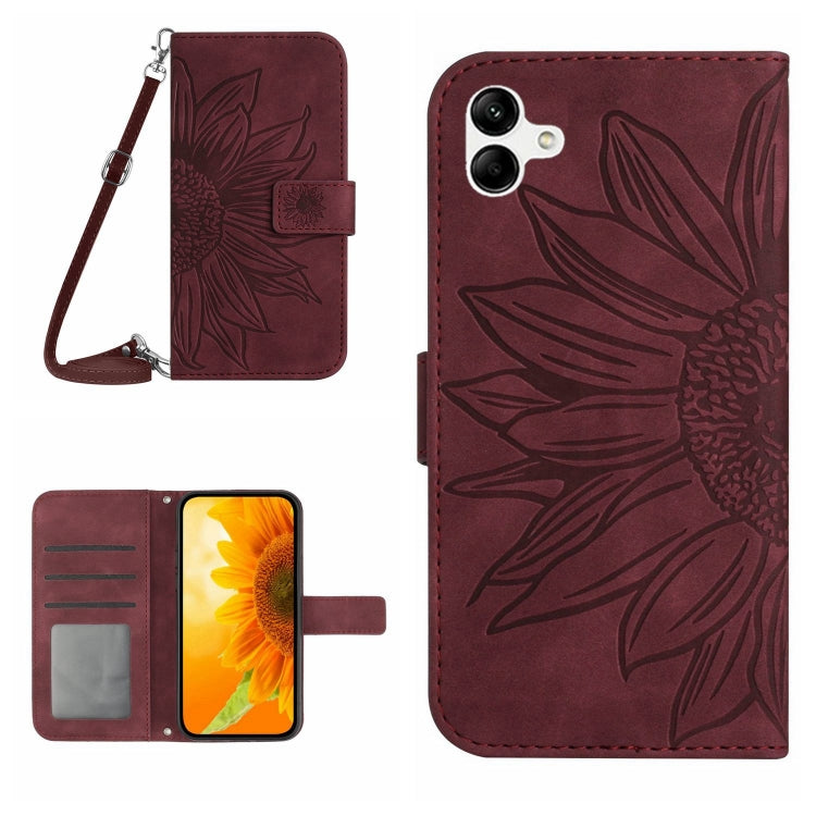 Custodia per telefono in pelle con stampa a forma di fiore di sole e cordino, For Samsung Galaxy A06 4G