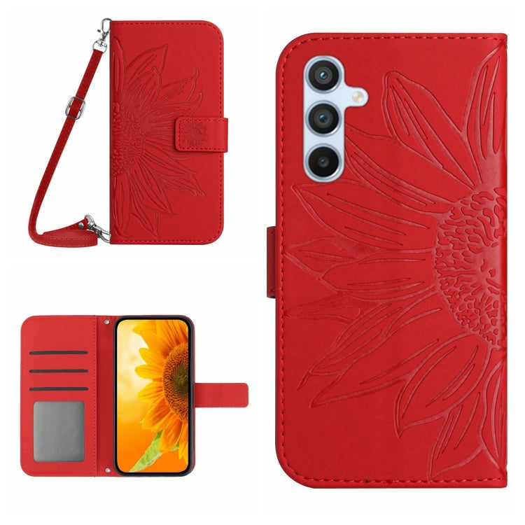 Custodia per telefono in pelle con stampa a forma di fiore di sole e cordino, For Samsung Galaxy A36 5G, For Samsung Galaxy A16 5G