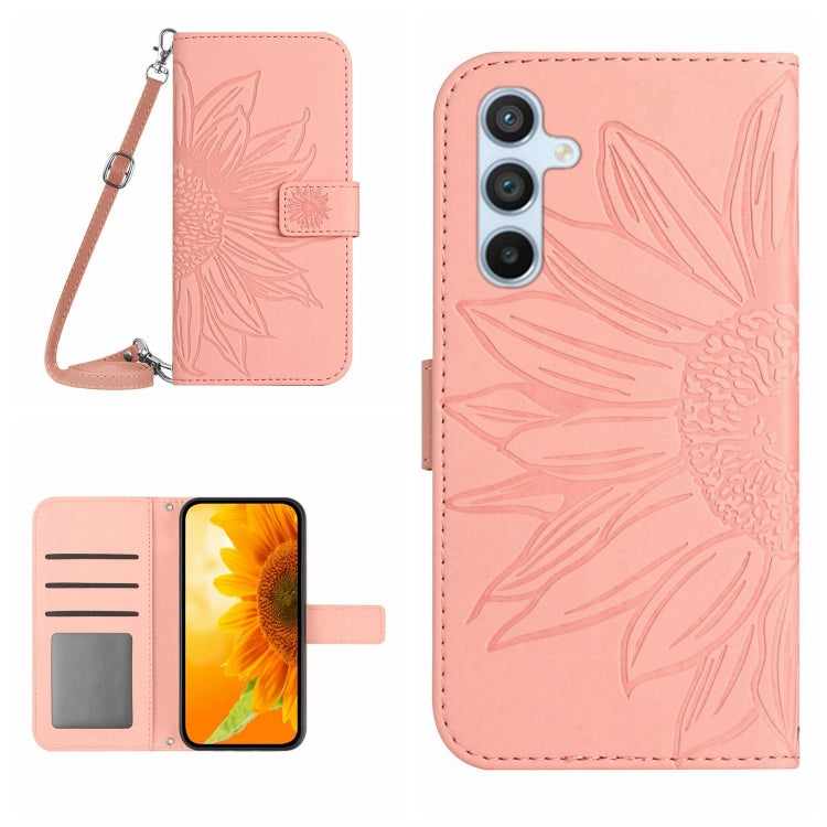 Custodia per telefono in pelle con stampa a forma di fiore di sole e cordino, For Samsung Galaxy A36 5G, For Samsung Galaxy A16 5G