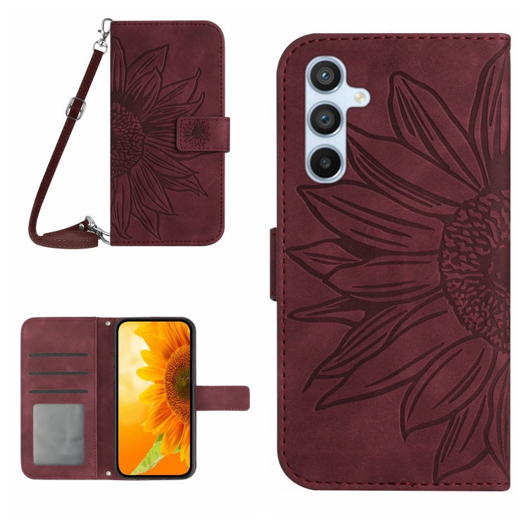 Custodia per telefono in pelle con stampa a forma di fiore di sole e cordino, For Samsung Galaxy A36 5G, For Samsung Galaxy A16 5G