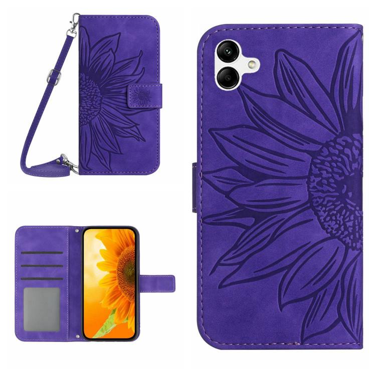 Custodia per telefono in pelle con stampa a forma di fiore di sole e cordino, For Samsung Galaxy A17 5G, For Samsung Galaxy A06 5G