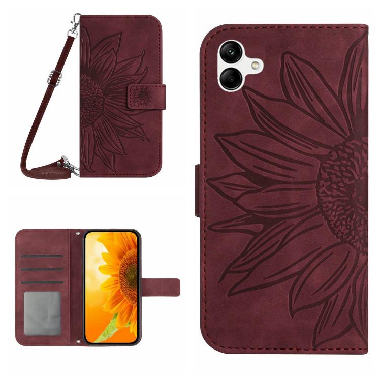 Custodia per telefono in pelle con stampa a forma di fiore di sole e cordino, For Samsung Galaxy A27 5G, For Samsung Galaxy A07 5G