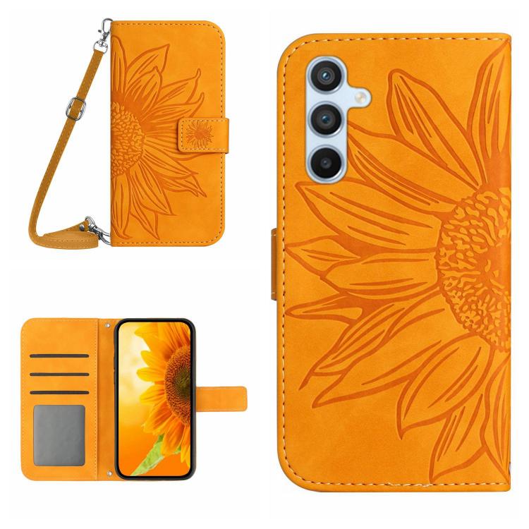 Custodia per telefono in pelle con stampa a forma di fiore di sole e cordino, For Samsung Galaxy A17 5G, For Samsung Galaxy A06 5G
