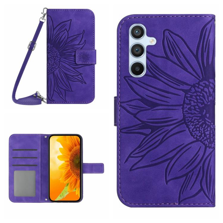Custodia per telefono in pelle con stampa a forma di fiore di sole e cordino, For Samsung Galaxy A17 5G, For Samsung Galaxy A06 5G