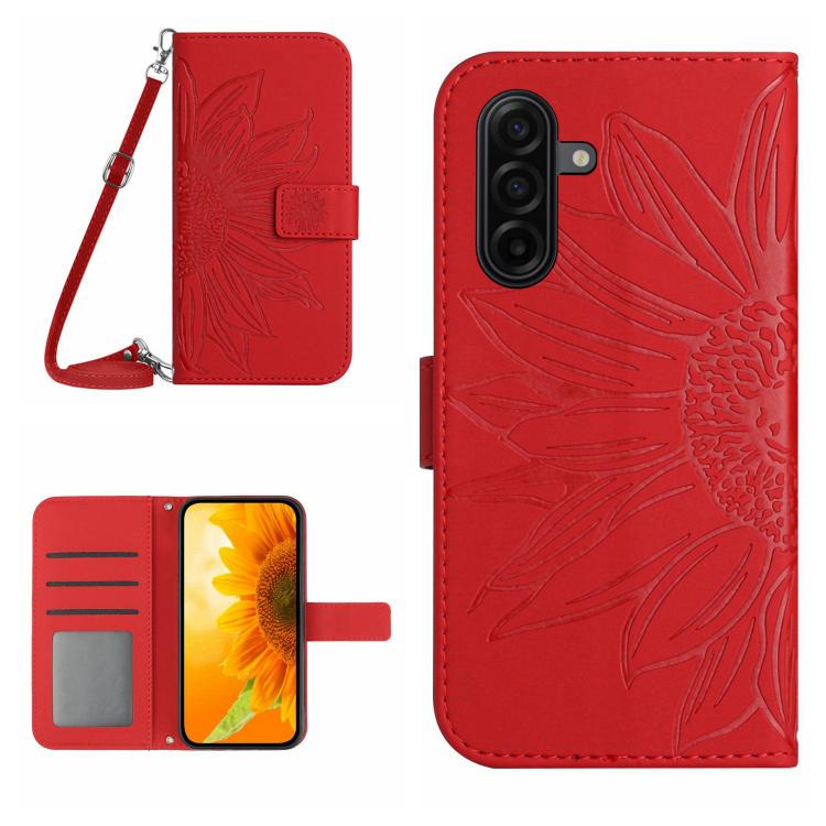 Custodia per telefono in pelle con stampa a forma di fiore di sole e cordino, For Samsung Galaxy A57 5G, For Samsung Galaxy A37 5G
