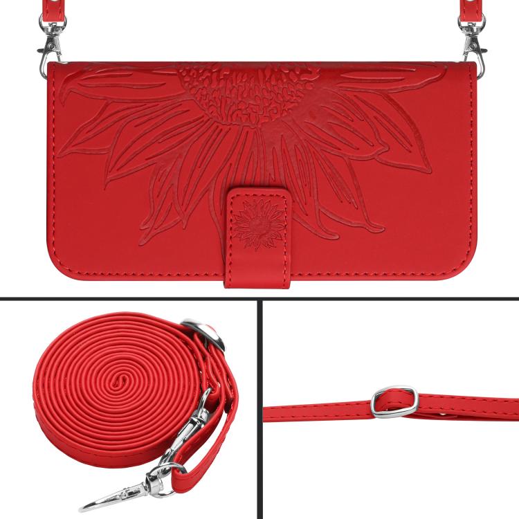 Custodia per telefono in pelle con stampa a forma di fiore di sole e cordino, For Samsung Galaxy A57 5G, For Samsung Galaxy A37 5G