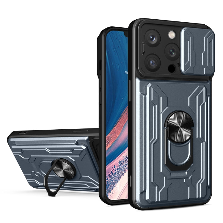 Custodia per telefono scorrevole Camshield TPU+PC con slot per schede, For iPhone 16, For iPhone 15 Pro Max, For iPhone 15 Pro