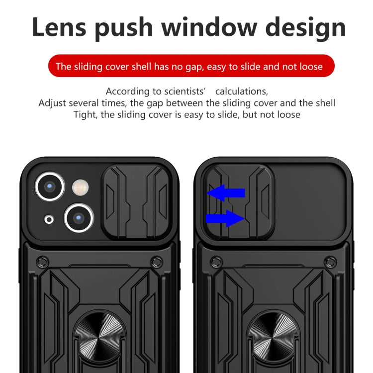 Custodia per telefono scorrevole Camshield TPU+PC con slot per schede, For iPhone 15 Plus, For iPhone 15