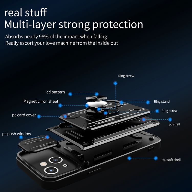 Custodia per telefono scorrevole Camshield TPU+PC con slot per schede, For iPhone 15 Plus, For iPhone 15