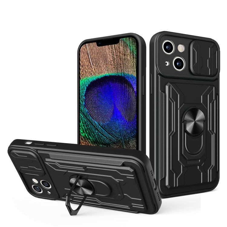 Custodia per telefono scorrevole Camshield TPU+PC con slot per schede, For iPhone 15 Plus, For iPhone 15