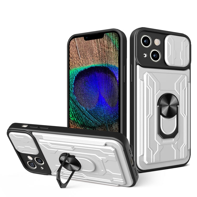 Custodia per telefono scorrevole Camshield TPU+PC con slot per schede, For iPhone 15 Plus, For iPhone 15