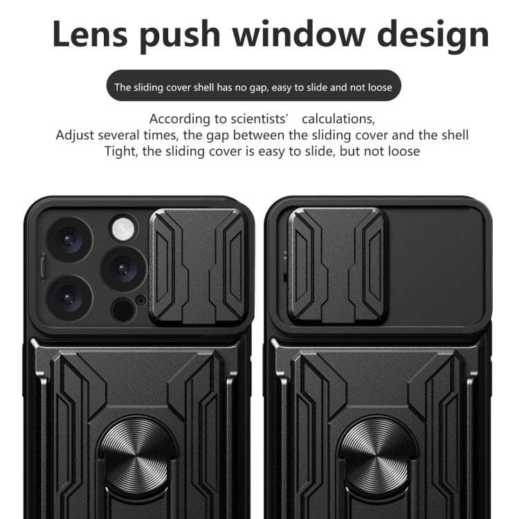 Custodia per telefono scorrevole Camshield TPU+PC con slot per schede, For iPhone 16 Pro Max, For iPhone 16 Pro, For iPhone 16 Plus