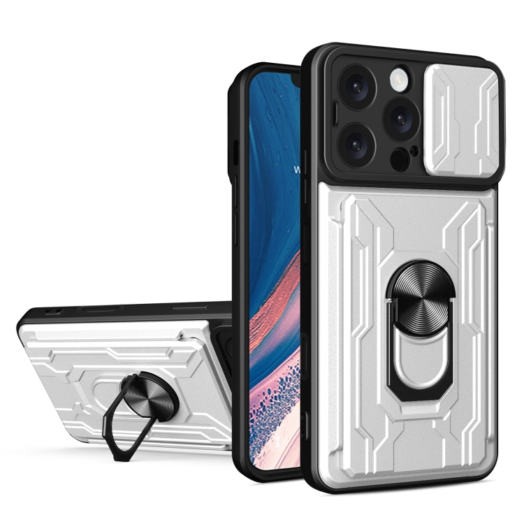 Custodia per telefono scorrevole Camshield TPU+PC con slot per schede, For iPhone 16 Pro Max, For iPhone 16 Pro, For iPhone 16 Plus