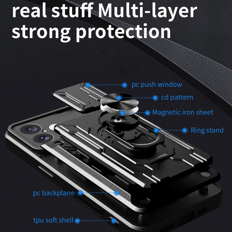 Custodia per telefono scorrevole Camshield TPU+PC con slot per schede, For iPhone 16, For iPhone 15 Pro Max, For iPhone 15 Pro