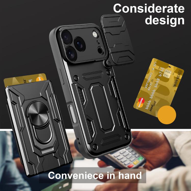 Custodia per telefono scorrevole Camshield TPU+PC con slot per schede, For iPhone 18 Pro, For iPhone 18 Pro Max, For iPhone 17e / 16e