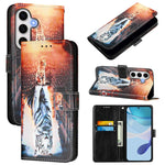 Custodia per telefono in pelle con motivo a trama semplice e disegno colorato, For Samsung Galaxy S24 FE 5G