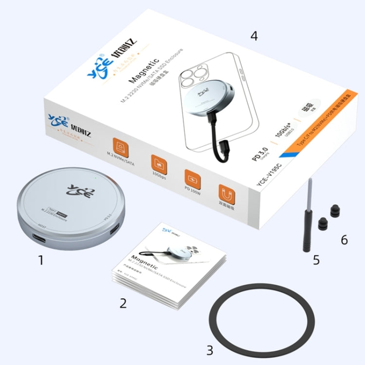 YCE-V195C Custodia magnetica per disco rigido USB-C/Type-C a M.2 NVMe + PD 3.0, YCE-V195C