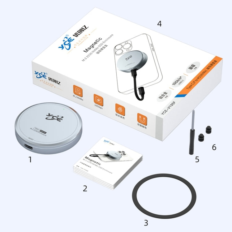 YCE-V195F Custodia magnetica per disco rigido USB-C/Type-C a M.2 NVMe, YCE-V195F